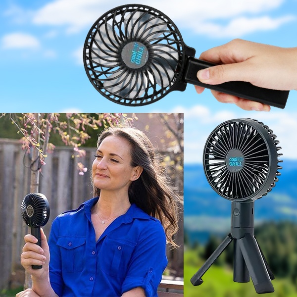 2-in-1 Wiederaufladbarer und tragbarer Mini-Ventilator mit Stativ | HANDCOLIO