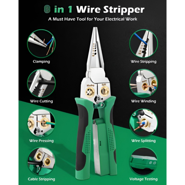8-in-1 Abisolier- und Schneidezange (20,7 cm) - Abisolieren, Schneiden, Crimpen und Spannungsprüfung in einem Werkzeug | POWERPLIERS